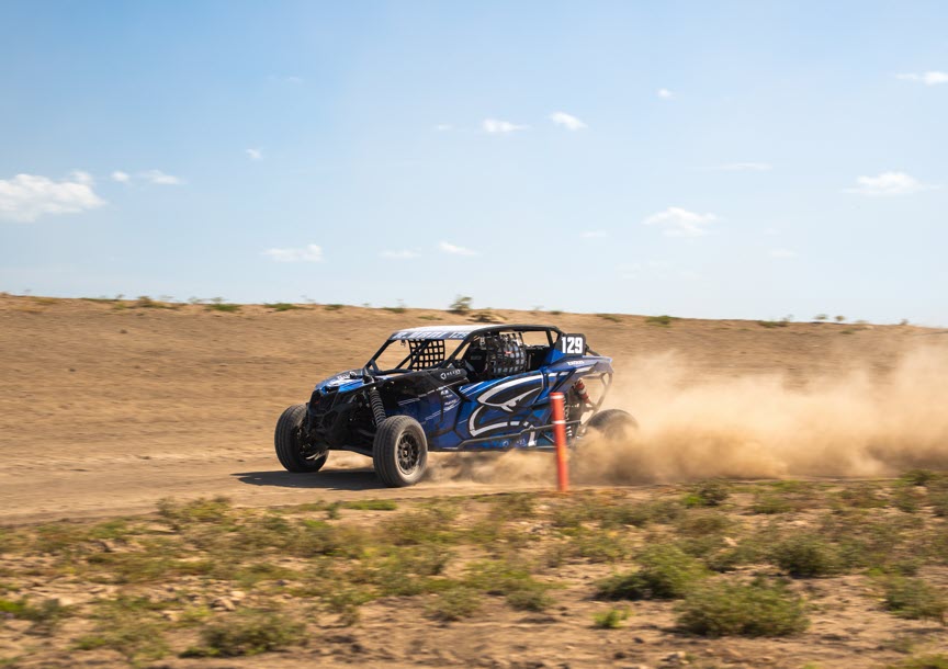 A Ball Pit Motorsports vehicle practicing loose-surface car control on the rally course at Eagles Canyon Raceway.
