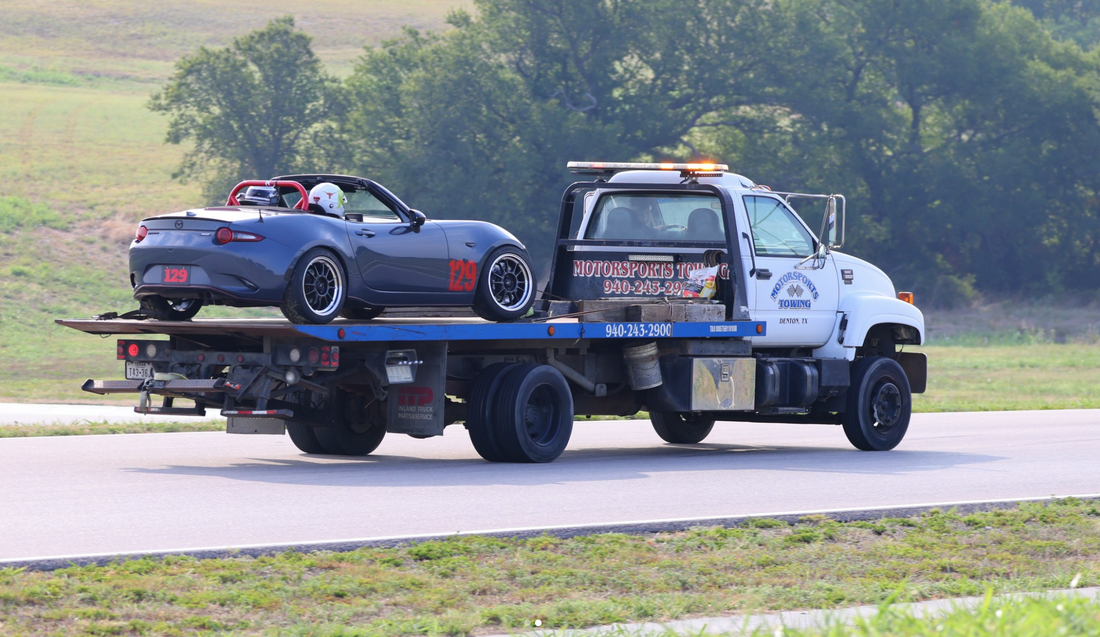 The First Ball loaded on a trailer after a track-day mechanical incident.